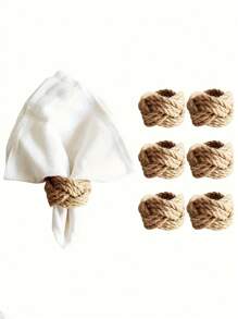 SHEIN 2/4/6/8/10/12 buah Cincin Serbet Linen Tenun Tangan dengan Desain Bunga - Bahan Jute Alami untuk Dekorasi Meja Bertema Bahari, Sempurna untuk Pesta, Pernikahan, Ulang Tahun & Suasana Makan - MultiWarna - View 3