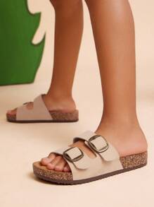 Mini mi Must Have Kid's Classic Two-Strap Brozen Buckles Vegan Leather Sand AZ Cork Footbed Sandals-Premium Build, Arch Support & Yacht-To-Street Style