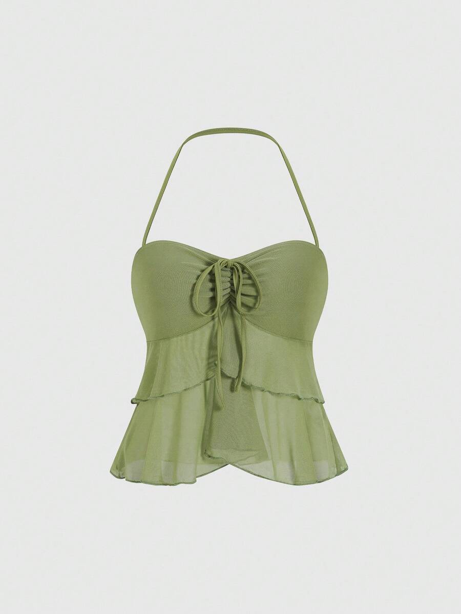 SHEIN Sweetro 女士纯色简约日常穿着露背吊带背心 Y2K - 青碧色 - 查看 1