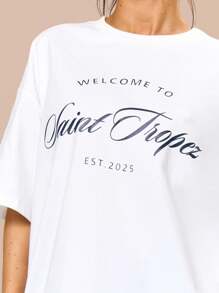 MUSERA Saint Trope Graphic Print Oversized T-Shirt Summer Vacation Holiday Festival Cute Casual Elegant Tuscan Sun Airport Outfits Comfy Cute Basics Graphic Tees Oversized Tees Fall Back To School
