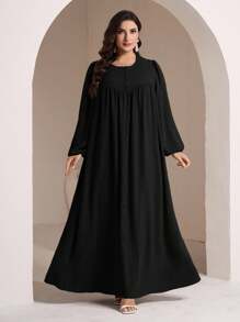 Veilorie Vestito largo con maniche a lanterna elegante e casual, in colore unito, per donne taglia curvy