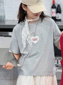 DAZY 女童圆领短袖针织T恤，夏季 - 灰色 - 查看 5