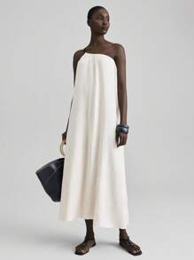 Ontre 2025 年夏季女装连衣裙，适合独立日、圣约翰节、海滩、度假、毕业典礼、办公室、沙滩装、节日、茶会、派对，纯色不对称领口休闲长裙