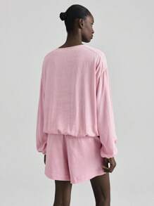 Ontre Vacation Style, Independence Day, 2025 New Arrival, Casual Shirt, Solid Color, Long Sleeve, Round Neck, Fashion, Suitable For Summer, Independence Day, Women, St. John's Day, Beach, Seaside, Holiday, Graduation, Office