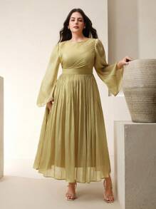 Anewsta Robe à manches longues pour femme grande taille, élégante et polyvalente pour les déplacements, printemps/automne - Jaune moutarde - Voir 5