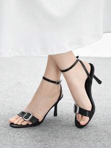 CUCCOO BIZCHIC Sandalias de tacón alto con puntera redonda, decoradas con hebilla de metal, de estilo punk en piel sintética negra - Negro - Ver 5
