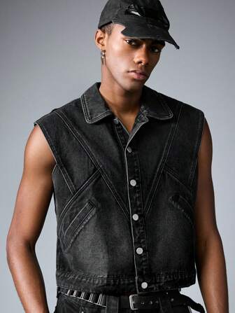 Street Life Herren Jeansweste mit Einzelknopfleiste und Revers, Lässig