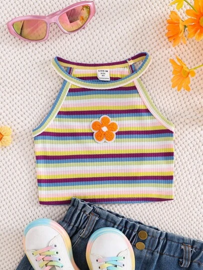 SHEIN 少女时尚百搭彩色休闲条纹上衣（小号）