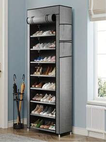 SHEIN 1pc Multi-Tier 6/8/10 Layers Shoe Rack With Dustproof Cover - Easy Assembly, Portable Storage, Suitable For 27-35 Pairs Of Sneakers, High Heels And Boots - Ideal For Entryway - Grey - View 8
