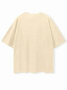 Women Floral Print Oversized Round Neck Drop Shoulder Casual T-Shirt,Vacation T-Shirts, Seaside T-Shirts, Casual Daily T-Shirts - Khaki - View 2