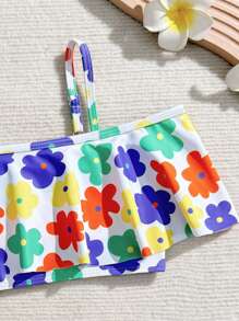 2 pezzi/Set Costume da bagno alla moda con stampa floreale carino per ragazze giovani