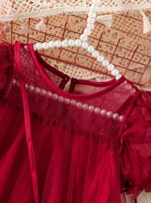 Vestido de fantasía con volantes y flores, elegante y casual, decorado con mochila, adecuado para fiestas, salidas, verano