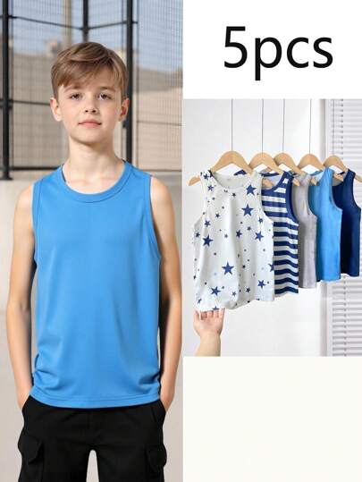 SHEIN Playful Pals 5pcs Set Comfortable Casual Tank Tops For Tween Boys Boys Tank Tops Fall Winter