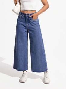 SHEIN Unity Casual Relaxed Fit Washed Wide Leg Jeans Y2k - Medium Wash - View 4