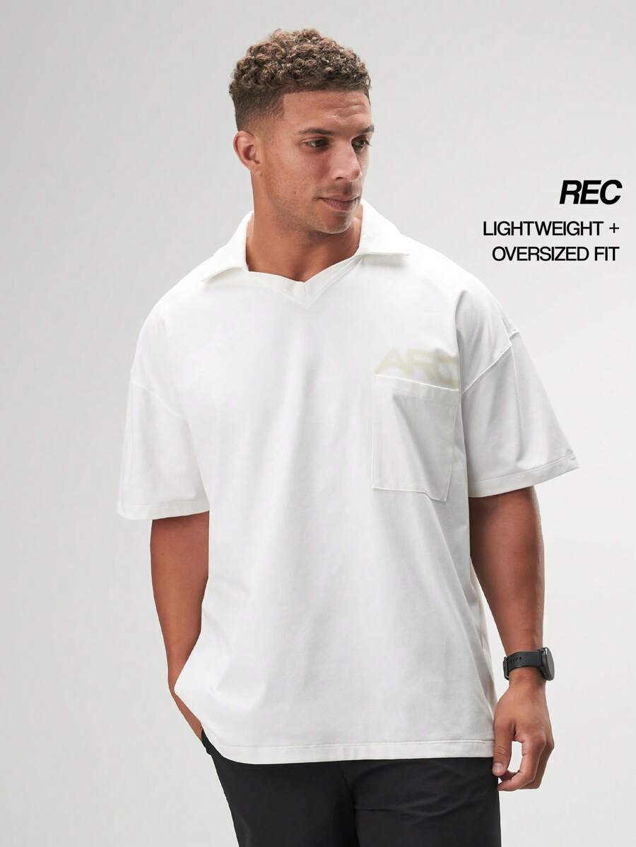 Camiseta de manga larga oversize de ARC Activewear, top de rendimiento para gimnasio y entrenamiento, jersey tipo polo - Blanco - Ver 1