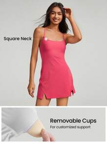 GLOWMODE FeatherFit™-Air Elevate A-Line Built-In Peekaboo Short Pocket Mini Slip Dress Low Impact Daily Summer Quick Dry Moisture Wicking - Coral Pink - View 6