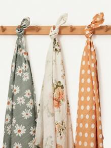 Cozy Pixies Bộ quà tặng chăn quấn trẻ sơ sinh 3 món, vải muslin mềm mại và ấm áp họa tiết hoa cúc và chấm bi, mùa xuân/hè - Nhiều màu - Xem 4