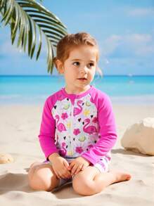 Infant Girls Sweet Flamingo Print One-Piece Swimsuit - Pink - View 3