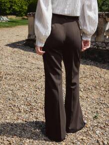lacRébo Chocolate High Waisted Woven Tailored Trouser Office Teacher Spring Summer - Brown - View 5