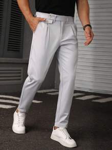 Manfinity Homme Pantaloni de navetă casual pentru bărbați, în culori simple - Gri deschis - Vizualizare 7