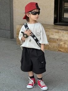 Dazy Kids Young Boy Letter Print Loose Fit Cargo Shorts