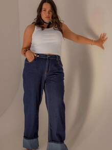 Aralina Curve Winter / Summer Turn Back Hem Deatil Denim Jean - Medium Wash - View 5