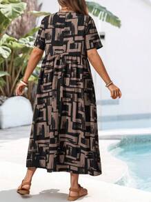 EMERY ROSE Robe décontractée à col rond et manches courtes avec imprimé géométrique pour femmes en grande taille