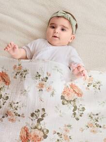 Cozy Pixies Bộ quà tặng chăn quấn trẻ sơ sinh 3 món, vải muslin mềm mại và ấm áp họa tiết hoa cúc và chấm bi, mùa xuân/hè - Nhiều màu - Xem 15