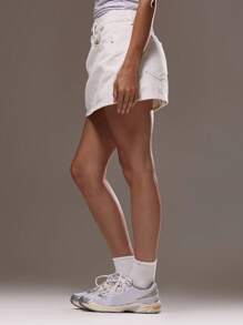 MUSERA 中腰撞色缝线牛仔迷你裙，夏季街头风，90年代Y2K风格，适合度假、外出、夜生活、纳什维尔街头休闲风，秋冬季皆宜。 - 白色 - 查看 5