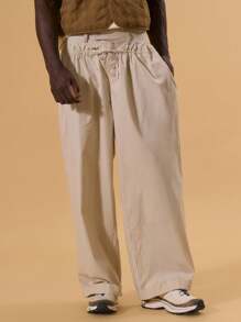 Musero Herren Gerade Bein Zweischichten Hose mit elastischem Kordelzug und Knopfdetails, für Frühling Sommer Urlaub