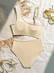 SHEIN 少女度假海滩吊坠装饰镂空连体泳衣