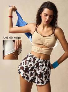VARSIVA Leopard Print Elastic Waist Summer Fashion Sweater Sports Workout Short - Multicolor - View 11