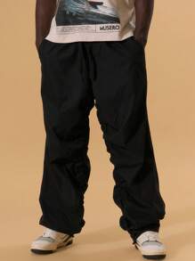 Musero Bungee Fit Cargo Style Trouser Extreme Ruching Detailing Spring Summer Holiday Vacation - Black - View 2