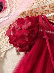 Vestido de fantasía con volantes y flores, elegante y casual, decorado con mochila, adecuado para fiestas, salidas, verano