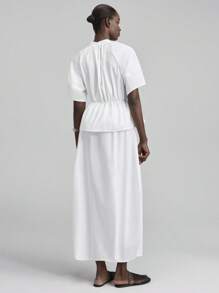 Ontre 2025 Autumn/Winter Women's Clothing, Suitable For Fall, Winter, Back To School, Halloween, Christmas, Business Casual, Vintage, Elegant, Versatile Basics, Nashville Attire, Beach Resort Wear, Club Outfits, Teacher Outfits, Country Music Festival, Streetwear, Scandinavian Style, Independence Day, Ruffle Sleeve Blouse And Skirt 2 Pieces Set - White - View 8