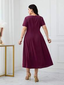 Modelyn Plus Size Elegant Solid Color Bowknot Decor Dress, Summer