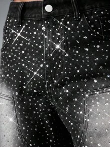 ROMWE MEN Street Life Pantalones cortos vaqueros de moda casual para hombre con botones de rhinestone