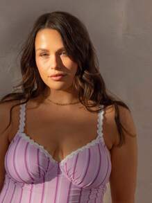 Aralina Maillot de bain une pièce sexy à fines bretelles rayé pour femmes grandes tailles, idéal pour les vacances