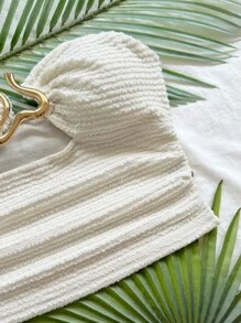 Soleia Blusa corta de punto acanalado y texturado de color albaricoque con decoración de botón metálico en forma de corazón hueco, silueta entallada, adecuado para fiesta, cita, té de la tarde, vacaciones en la playa, festival de música, carnaval, se puede usar como interior o exterior - Albaricoque - Ver 6