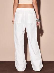 MUSERA High Rise Tie Front Wide Leg Trousers Summer Vacation Y2k 90's Streetstyle Cool Girl Festival Holiday Rave Casual Graphite