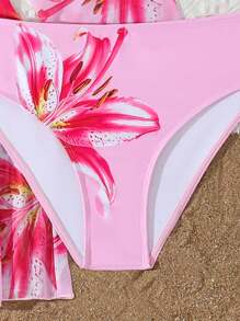 Teen Girls' 3 Pieces Bikini Sets 2025 New Floral Print Pink Casual Vacation Style, Fashion Elegant Ladies Swimwear Suitable For Swimming, Beach, Pool, Photography, Gifts