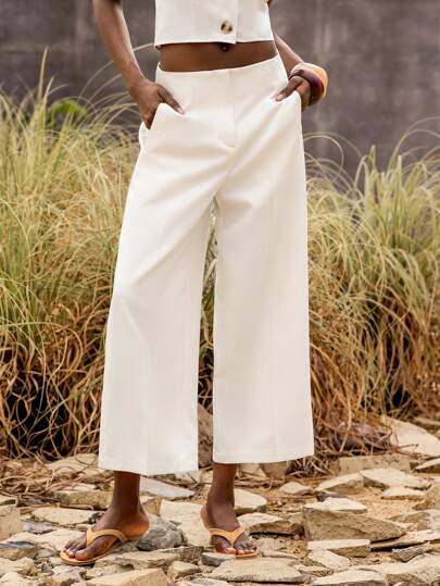 Lumivelle Old Money Style Teacher Outfits Women Casual Versatile Solid Color Wide Leg Trousers White Wide Leg Pants Women White Pants White Pants Women White Cropped Wide Leg Pants