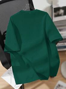 SHEIN 青少年男孩休闲图案短袖T恤，适合夏季 - 墨綠色 - 查看 2