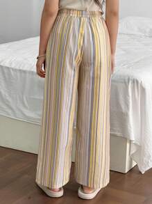 Dazy Kids Tween Girls' Colorblock Striped Print Drawstring Waist Loose Wide Leg Pajama Pants, Spring/Autumn - Multicolor - View 6