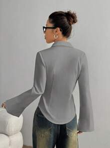 TRNVIE Fitted Embroidered Front Women's Casual Shirt For Commute Fall Cloth For Women - Grey - View 2