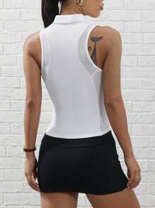 Easithlete Tricou polo sport pentru femei cu fermoar pe jumătate și guler polo contrastant, material tip plasă, primăvară-vară