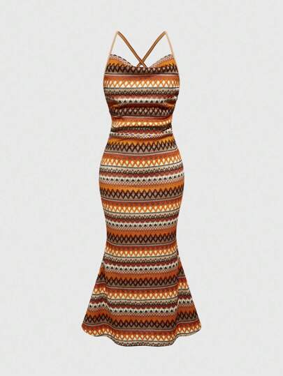 Hippie Bohemian Style Color Blocking Drape Pleated Long Dress For Women