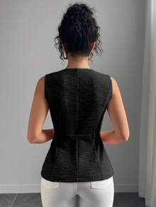 DAZY 女式 V 领无袖收腰修身背心 - 黑色 - 查看 2