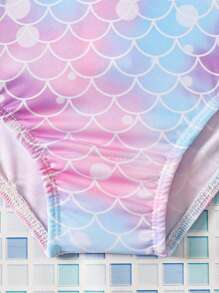 2pcs Girls' Swimwear Set: Mermaid Scale Print Ruffled Spaghetti Strap Swimsuit Top And Mermaid Scale Print Triangle Bikini Bottom, Perfect For Summer Beach Holiday - Multicolor - View 7