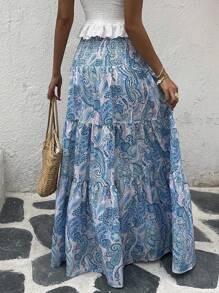 SHEIN Tall Women's Bohemian Printed Long Skirt, Casual Vacation & Everyday Wear, Spring/Summer - Blue - View 2